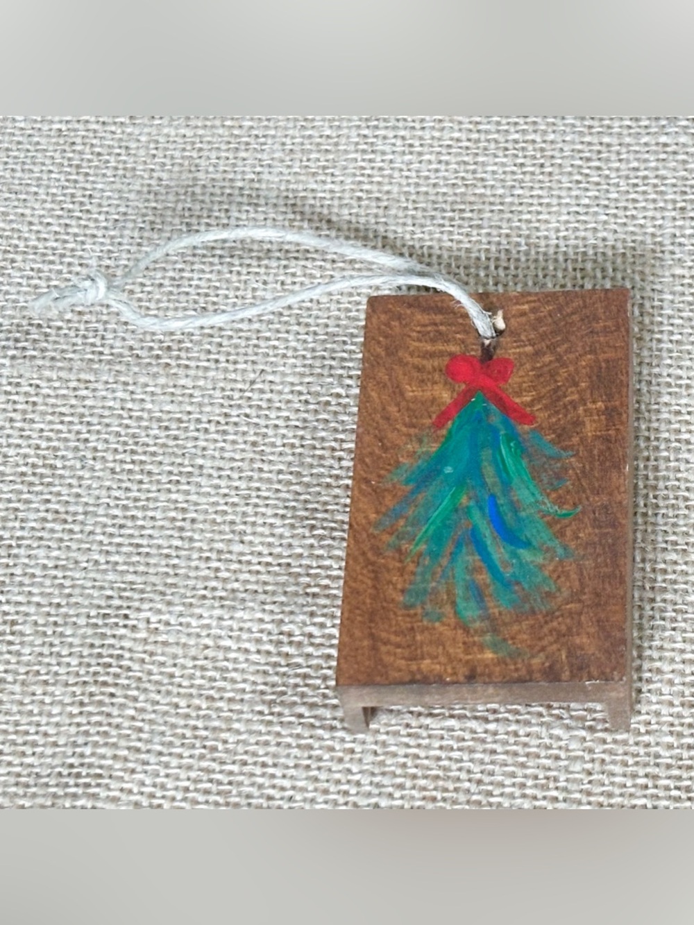 Hand Painted Christmas Tree Wood Ornament Cottagecore Farmhouse Rustic Holiday